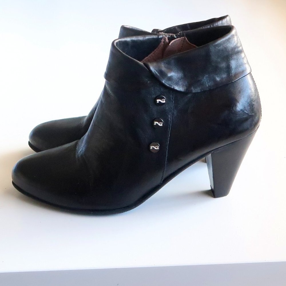 Nero Giardini Black Leather AlmondToe Tapered Sturdy Heel Ankle Boots Booties - Picture 13 of 16